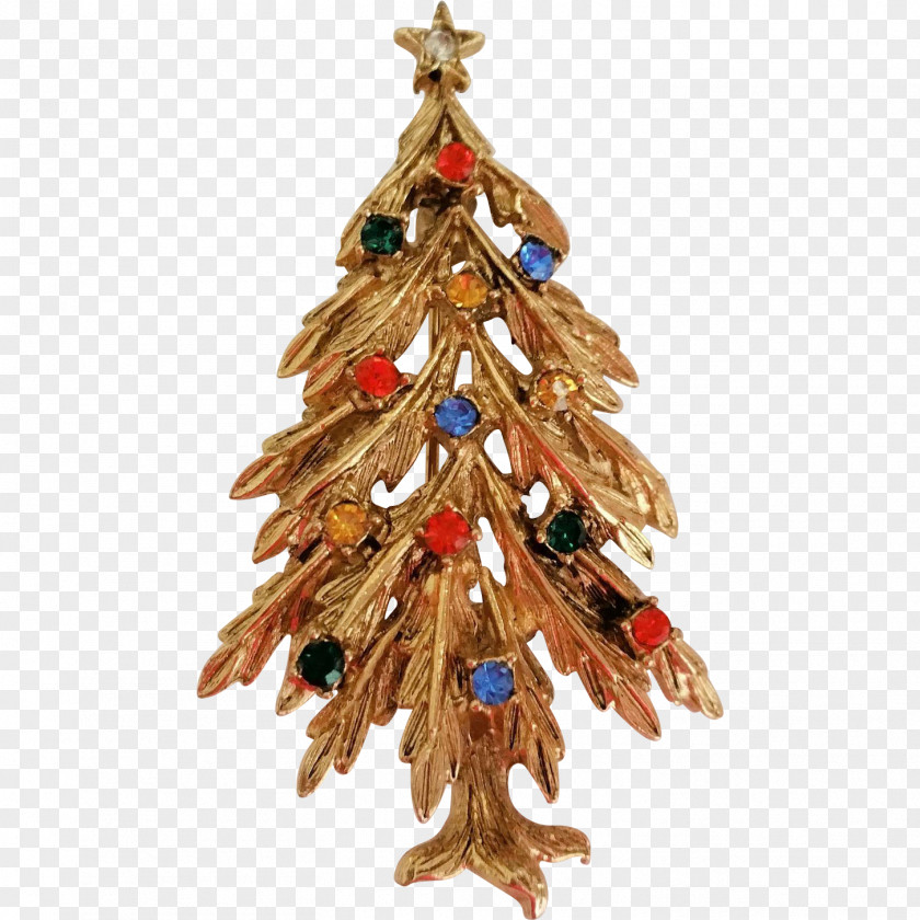 Golden Neon Christmas Tree Brooch Imitation Gemstones & Rhinestones Pin Jewellery PNG