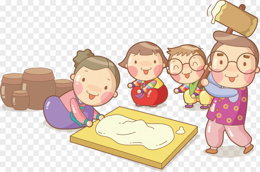 Warm Family Noodle Dough Cartoon PNG