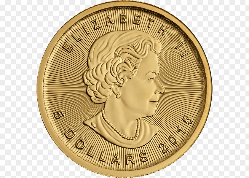 Gold Canadian Maple Leaf Bullion Coin Ounce PNG