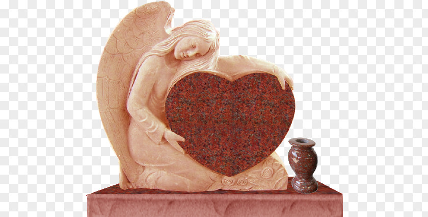 Single Heart Headstone Granite Figurine Red PNG