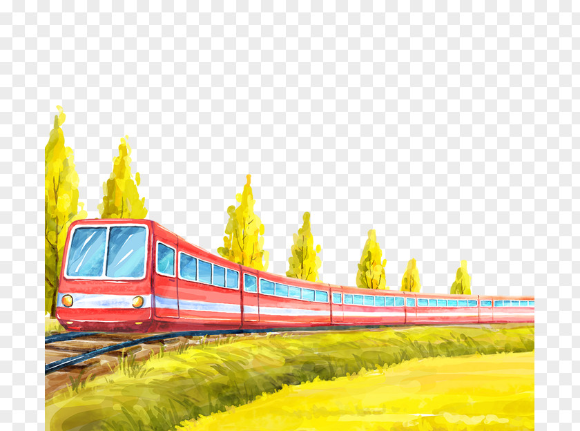 Painted Oncoming Train Cartoon Track Poster Illustration PNG
