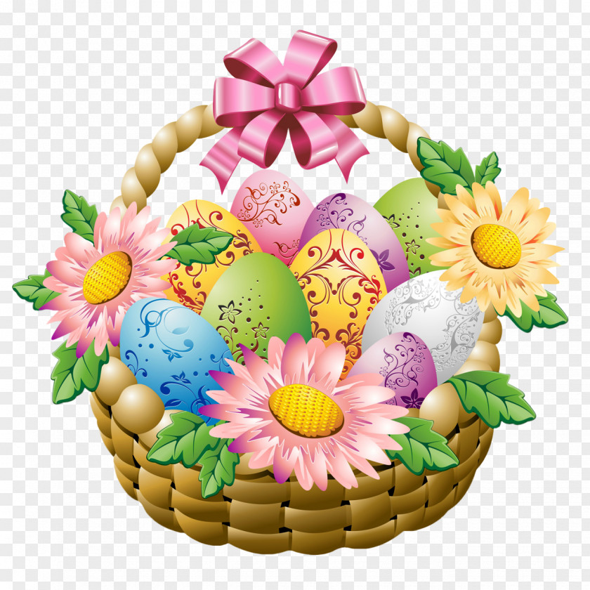 Easter Basket With Eggs And Flowers Picture Egg In The PNG