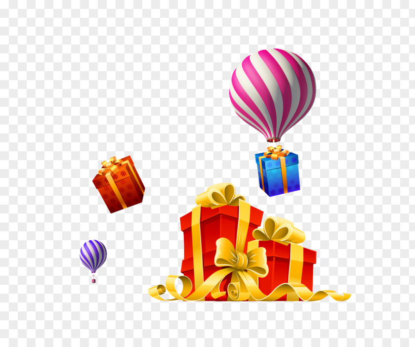 Hot Air Balloon Ribbon Bow Gift Christmas PNG