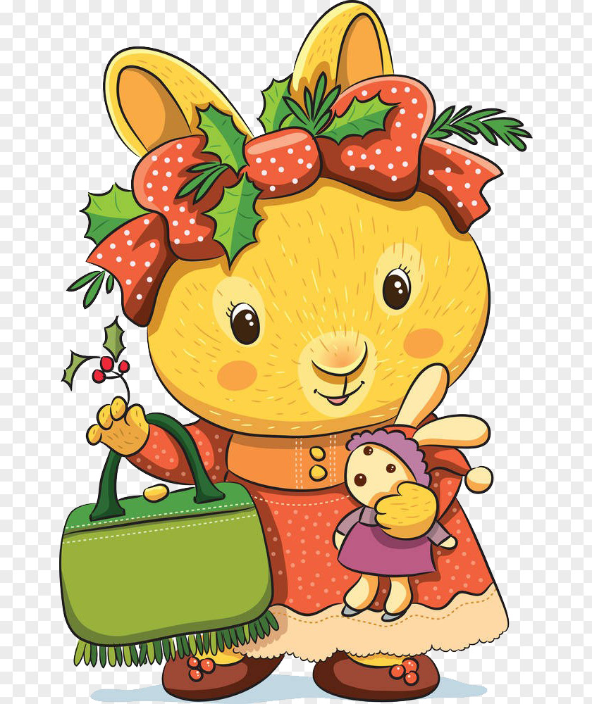 Rabbit Mother With Bunny Easter Santa Claus Christmas PNG