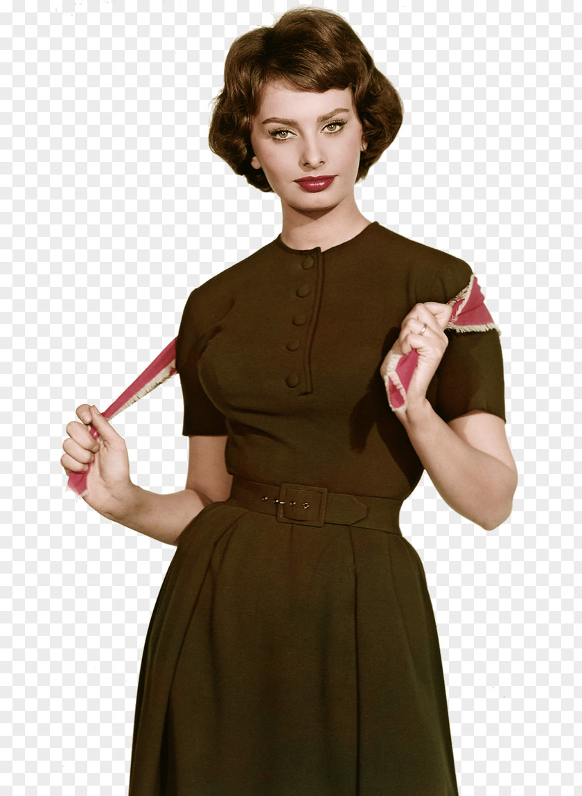 Sophia Loren Standing PNG Standing, woman wearing brown crew-neck dress clipart PNG