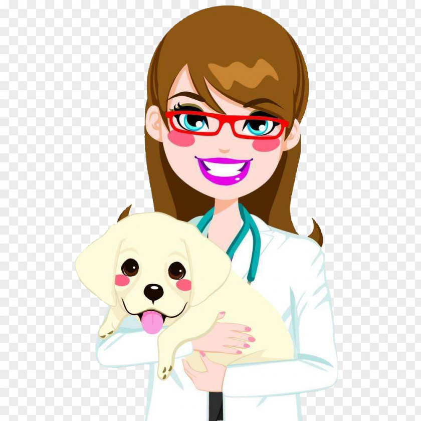 The Cartoon Beauty Pet Doctor Holds Dog Labrador Retriever Golden Puppy Veterinarian Clip Art PNG