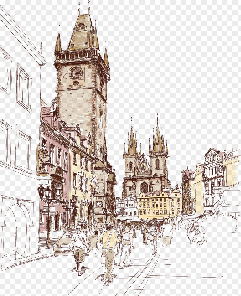 Town Prague Santa Maria Della Spina Drawing Sketch PNG