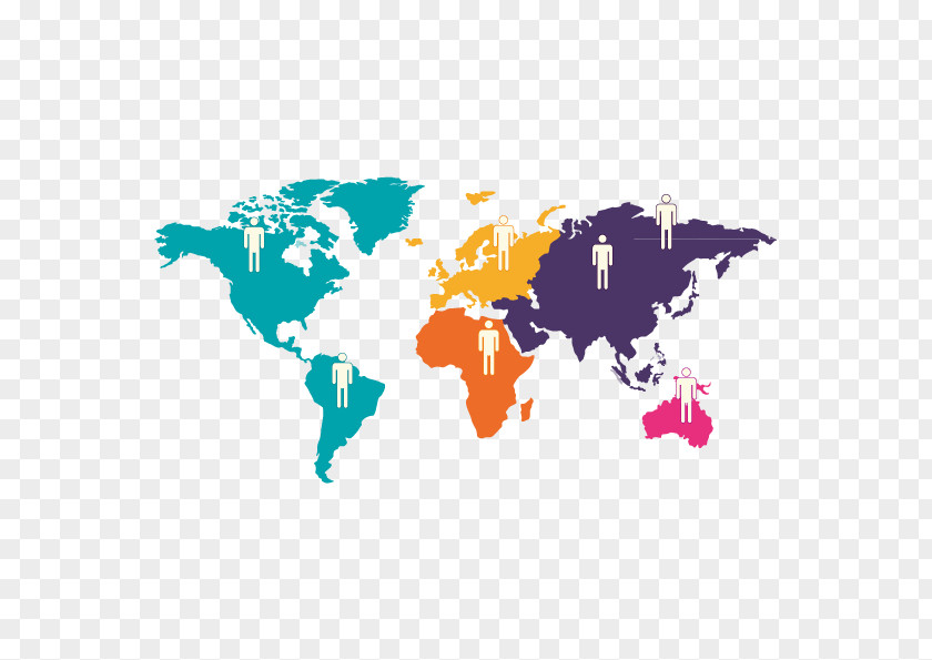 Vector Colorful World Map Wall Decal PNG