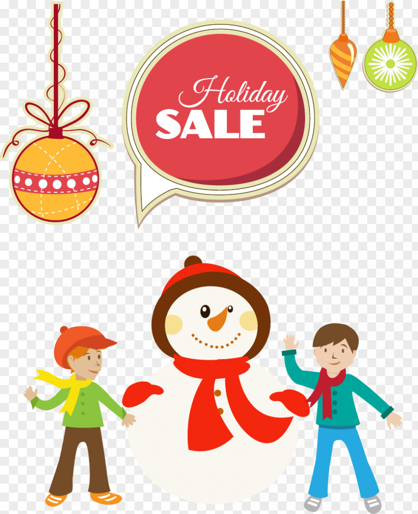 Vector Snowman And Children Christmas Ornament Illustration PNG