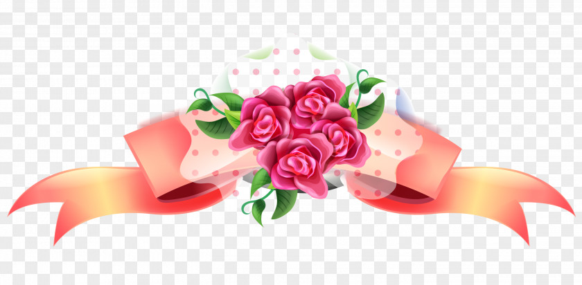 Cartoon Hand Painted Rose Bow Banner Photography PNG
