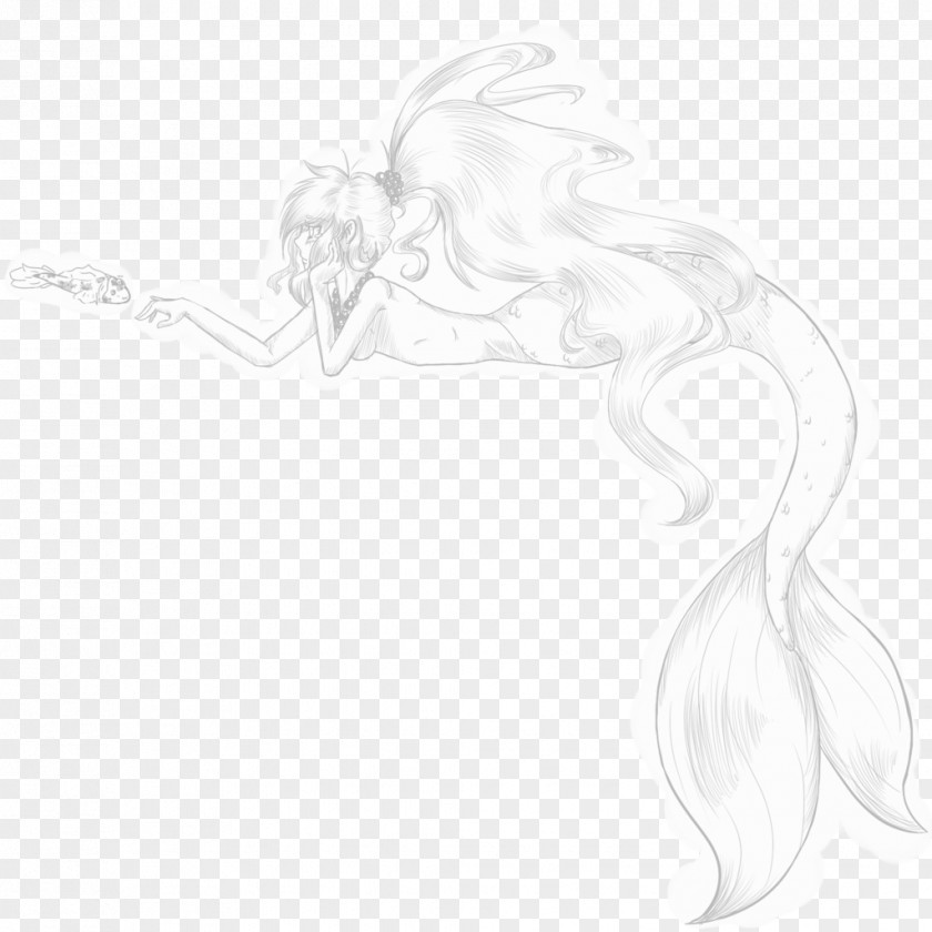 Mermaid Tail Drawing Monochrome Black And White Sketch PNG