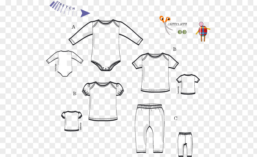 Sewing Pattern T-shirt Sleeve Leggings Bodysuit Children's Clothing PNG