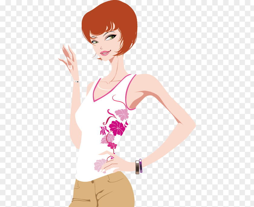 Akimbo Red Hair Fashion Beauty Vector Material Cartoon Woman Illustration PNG