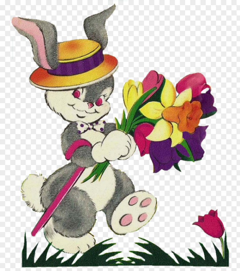 Rabbit And Flowers Easter Bunny Floral Design Clip Art PNG