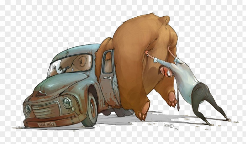 Fresh Bear Car Drawing Toon Art Illustration PNG