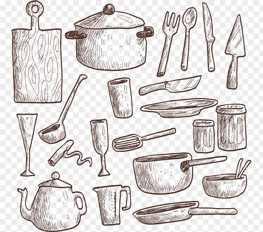 Hand-painted Kitchen Utensil Drawing Euclidean Vector Illustration PNG