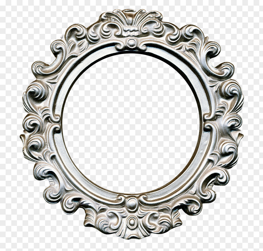Ornament Silver Mirror Metal Oval Circle PNG