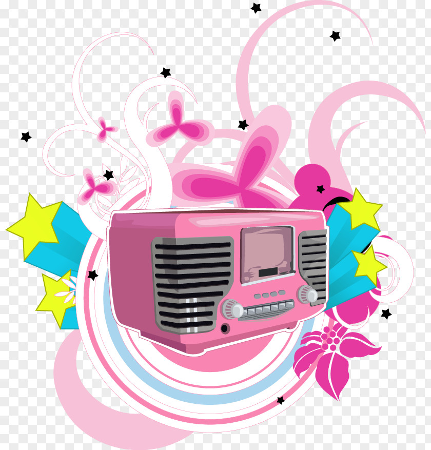 Radio Fantasy Pink Flower Pattern Clip Art PNG