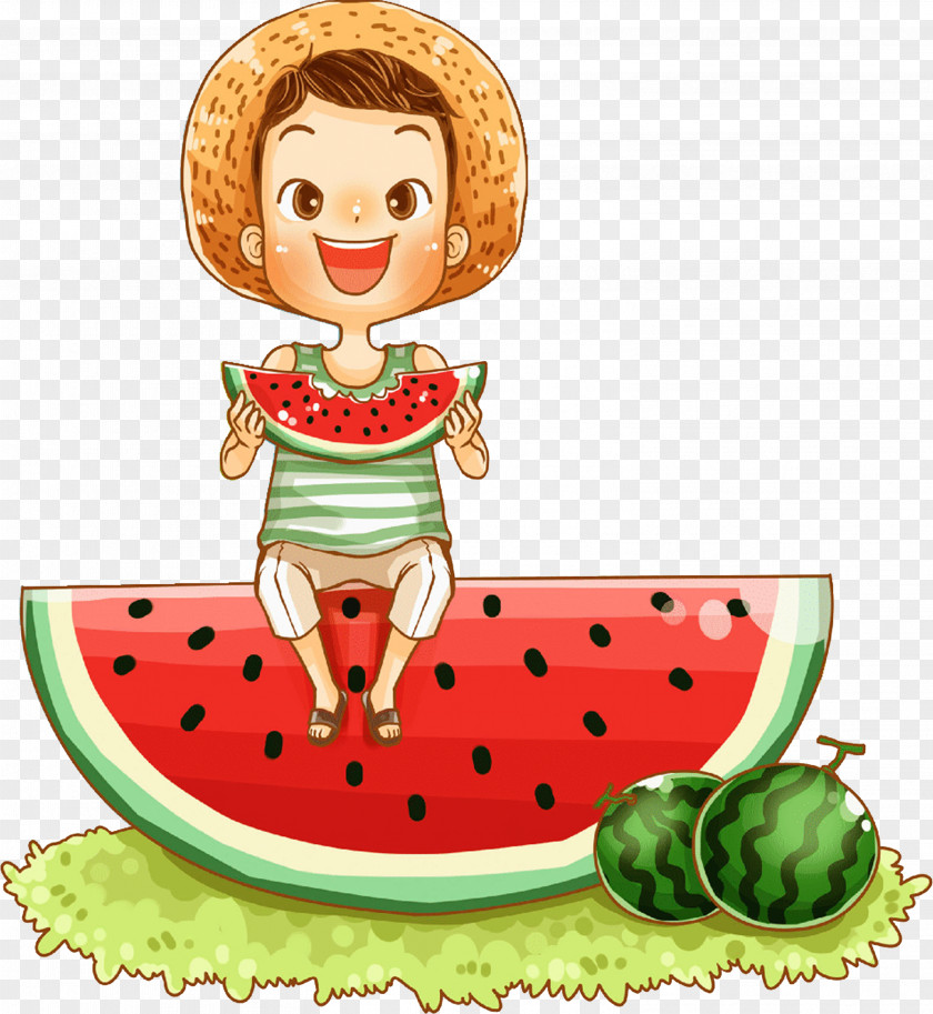 Cartoon Boy Sitting On Watermelon Eating Illustration CorelDRAW Poster PNG