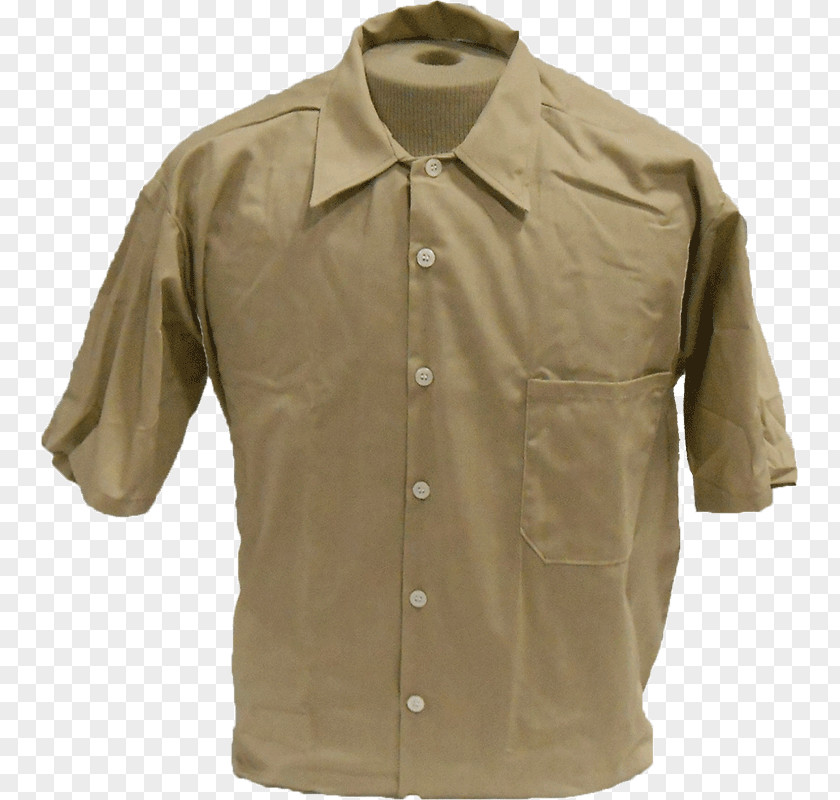 White Short Sleeves Sleeve Khaki Button Jacket Beige PNG