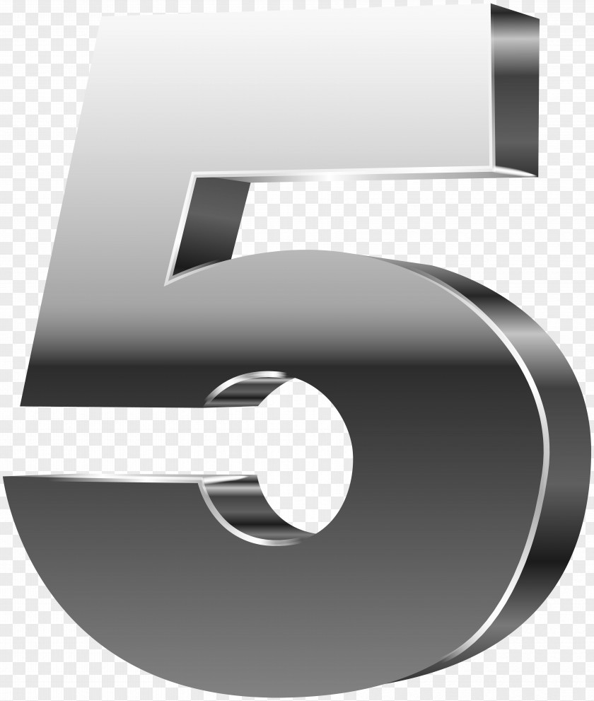 Number Five 3D Silver Clip Art Image Circle Brand Black And White Angle PNG