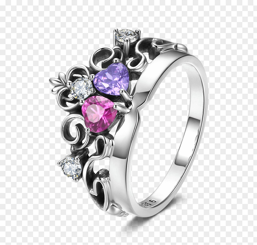 Silver Amethyst Wedding Ring Platinum PNG