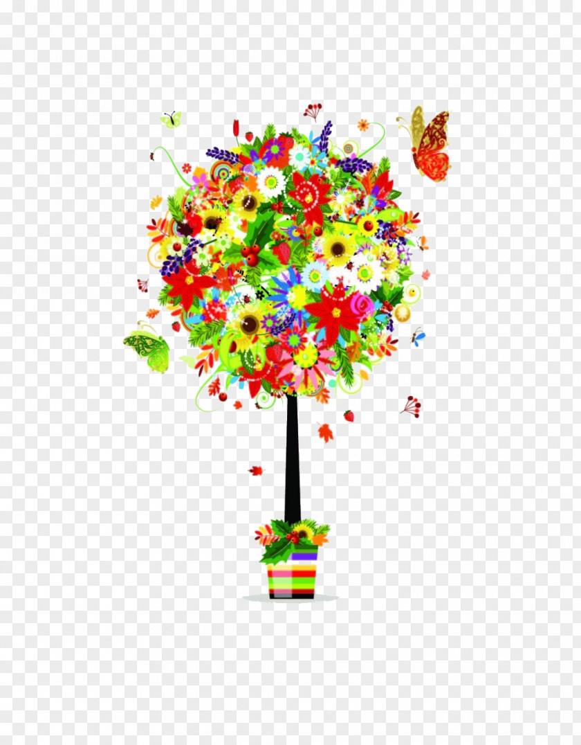 Vector Creative Floral Trees Flower Design Clip Art PNG