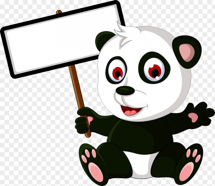 Panda Holding A Billboard Giant Baby Bears Cartoon PNG