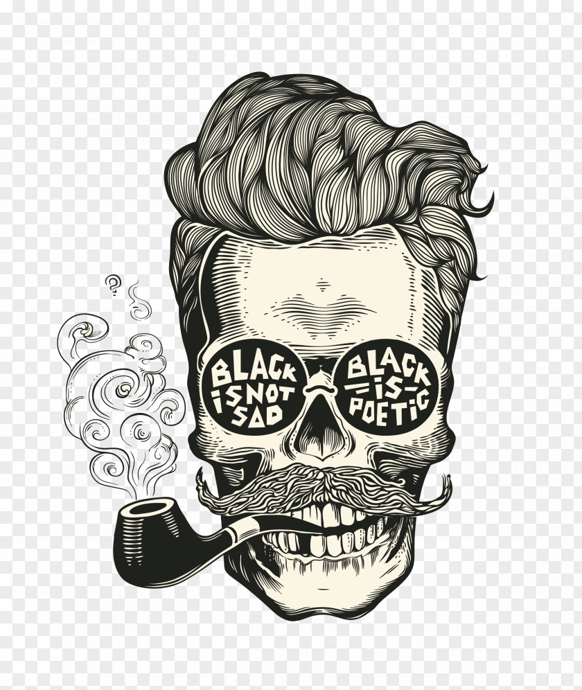 Smoking Handsome Skull Calavera Hipster Beard PNG
