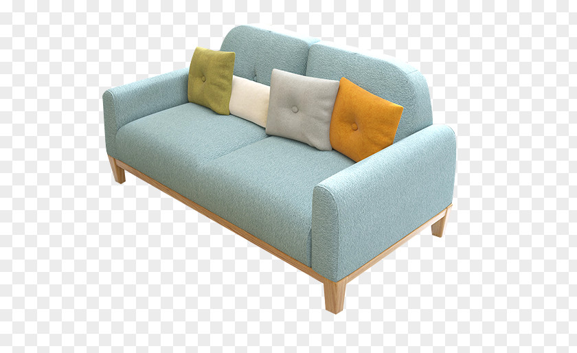 Blue Personality Three People Sofa Bed Nightstand Table Couch PNG