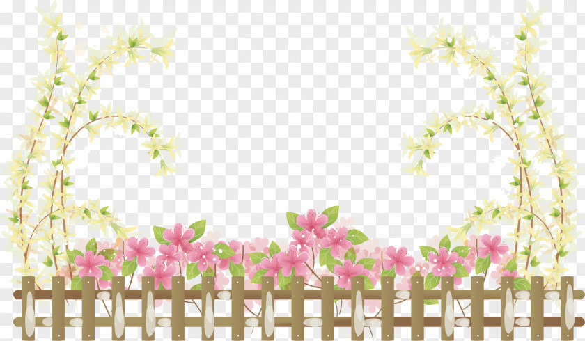 Hand-painted Flowers Border Fence Chain-link Fencing Wire Garden PNG