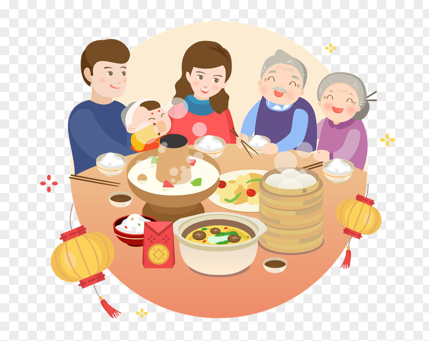 Bloodline Cartoon Vector Graphics Reunion Dinner Chinese New Year Eating Illustration PNG
