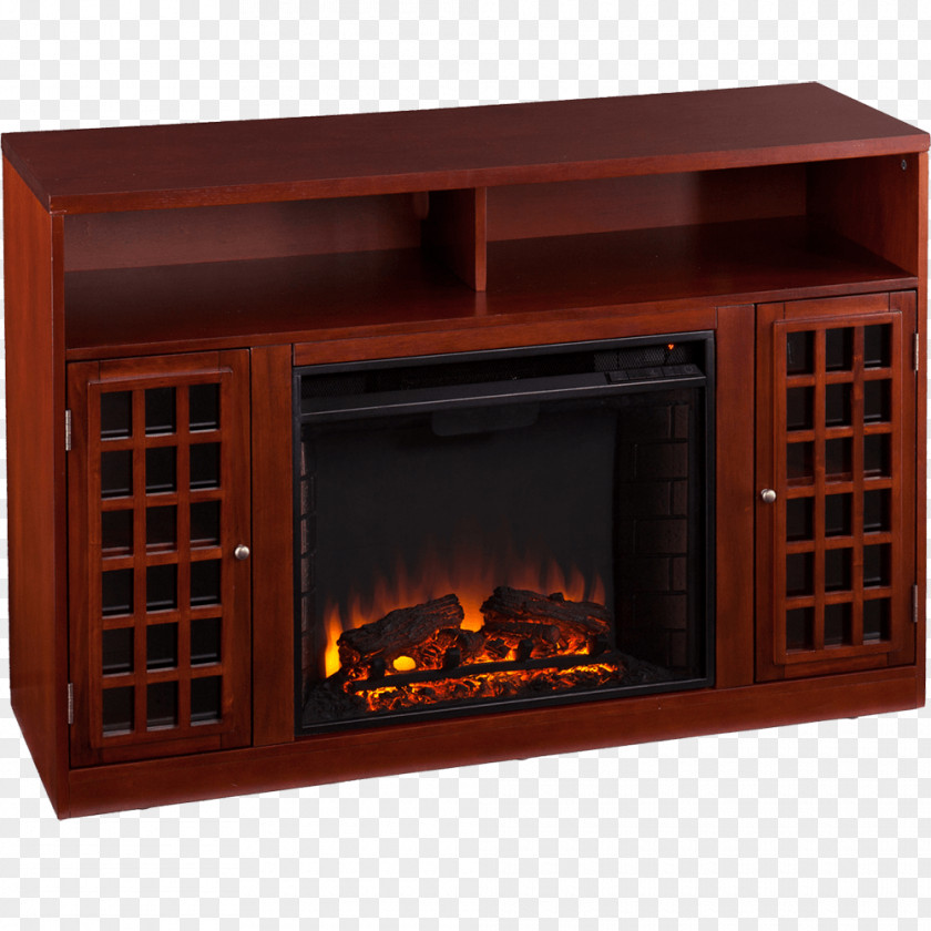 Mahogany Color Electric Fireplace Television Room Furniture PNG