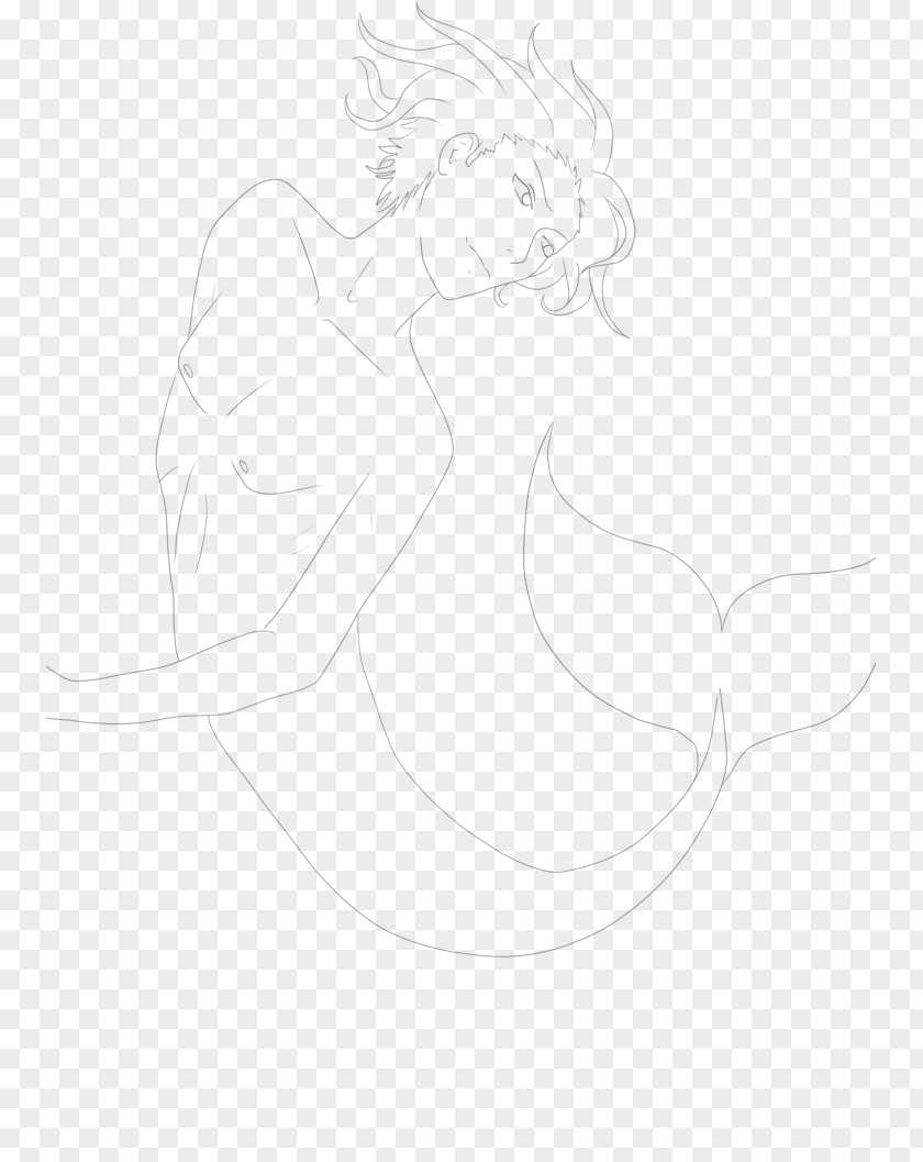 Merman Line Art Color White Drawing Sketch PNG