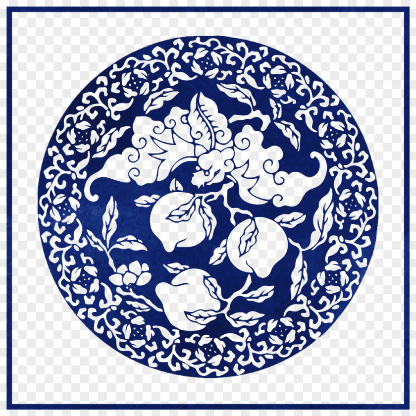 Blue Paper-cut Window Grilles Motif Chinoiserie Illustration PNG