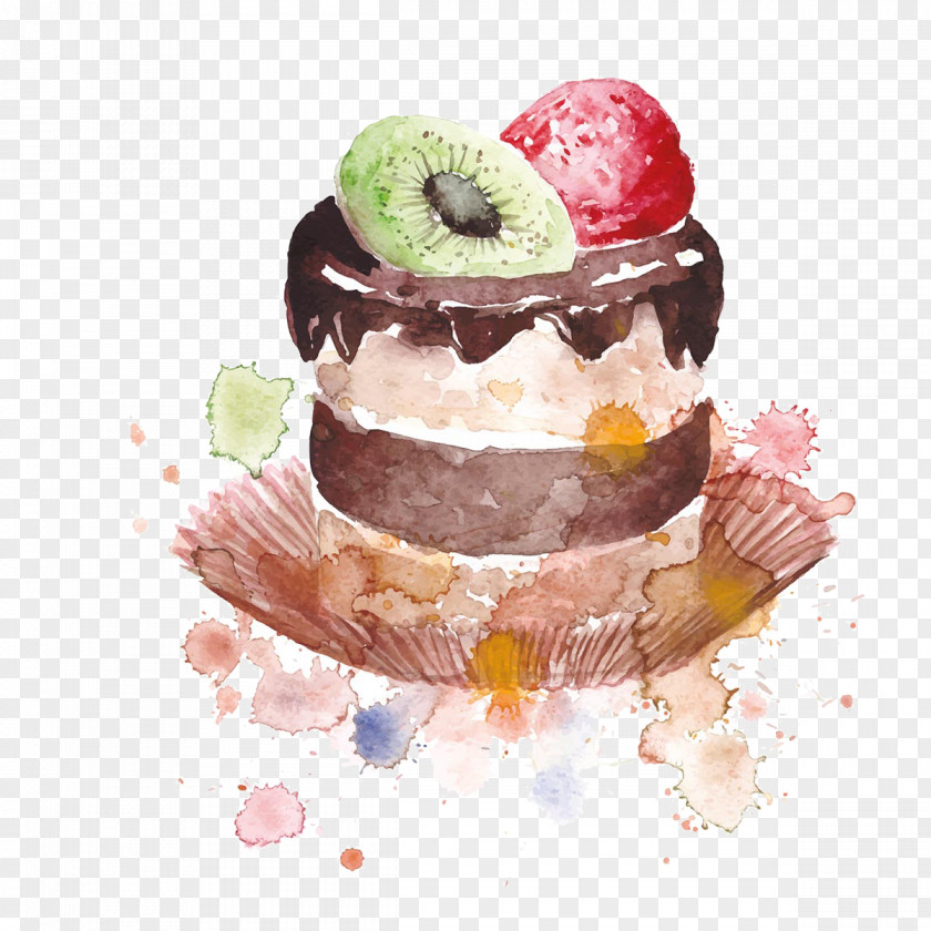 Hand-painted Watercolor Cake Birthday Macaron Cupcake Waffle PNG