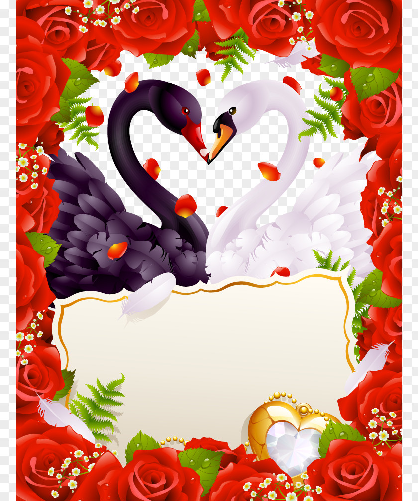Vector Swan Wedding Invitation Greeting Card Valentines Day PNG