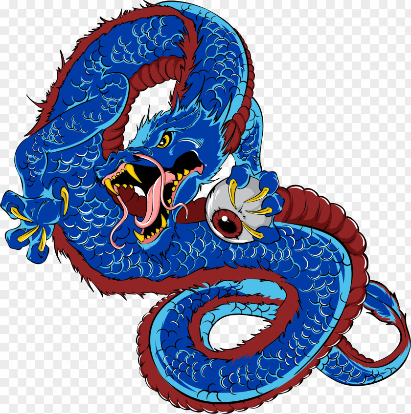 Vector Hand Painted Blue Dragon Chinese Clip Art PNG