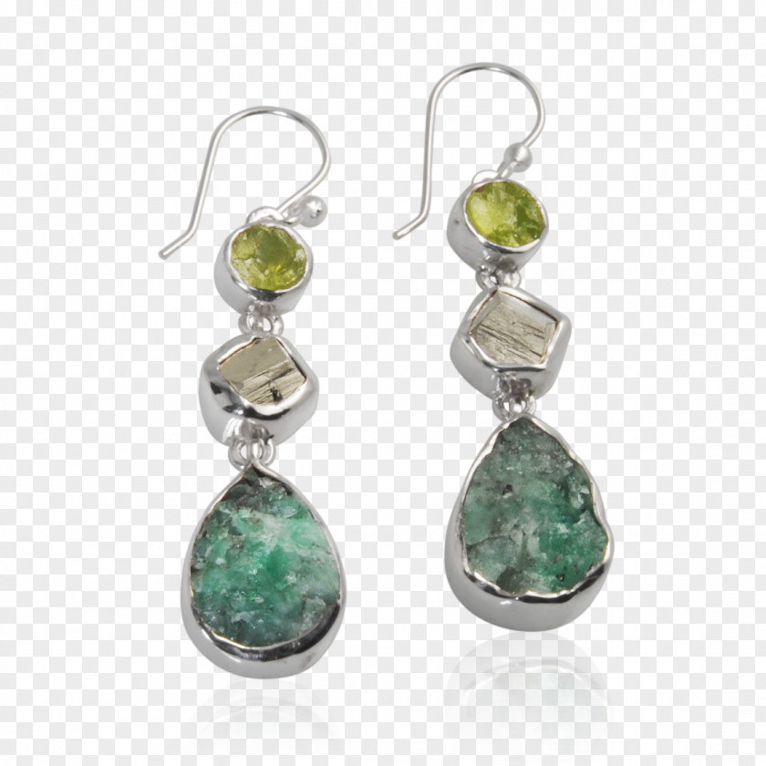 Emerald Gem Earring Silver Body Jewellery PNG
