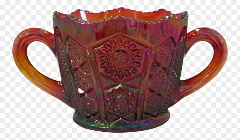 Glass Carnival Sugar Bowl Amberina PNG