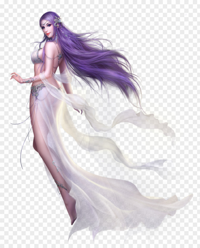 Long Hair Purple Love Drawing PNG