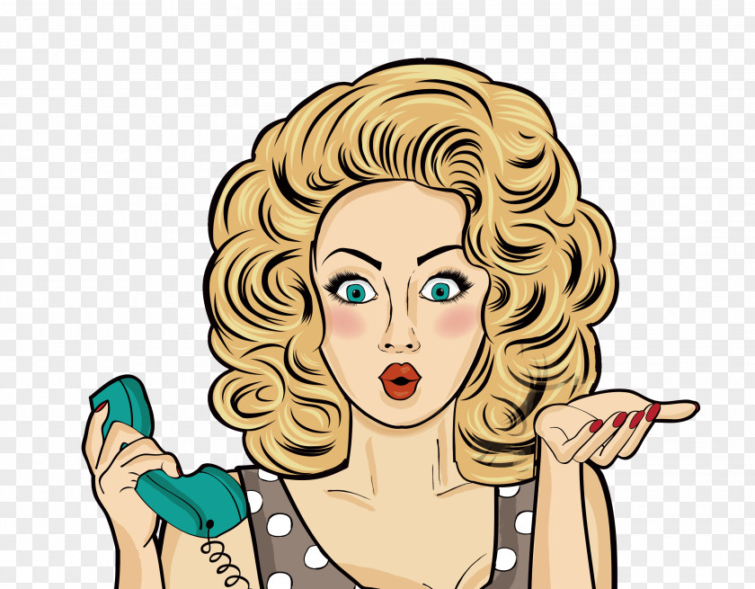 Pin-up Girl Comics Pop Art Female PNG girl art Female, Cartoon hair, hair beauty call, woman holding green telephone illustration clipart PNG