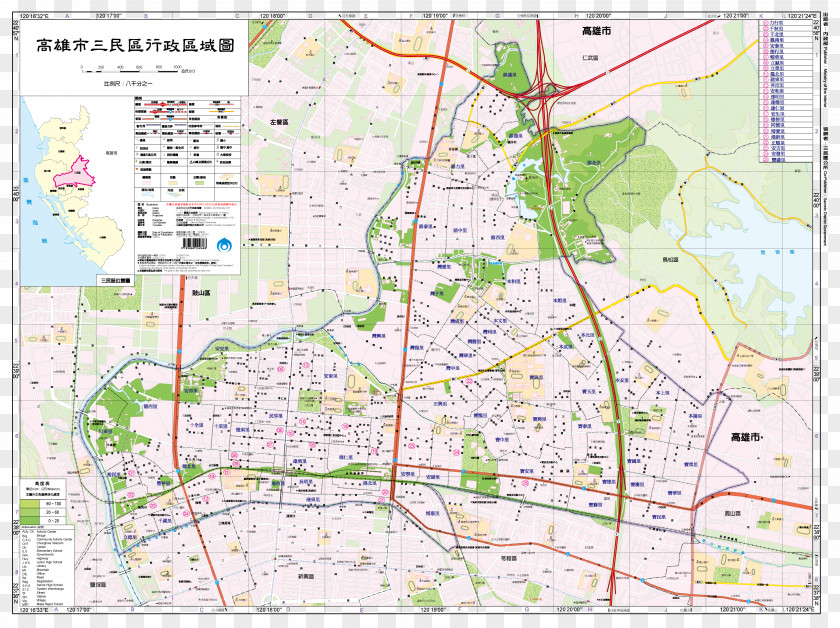 Food Map Zuoying District 高雄市行政区划 Administrative Division Sanmin Office PNG