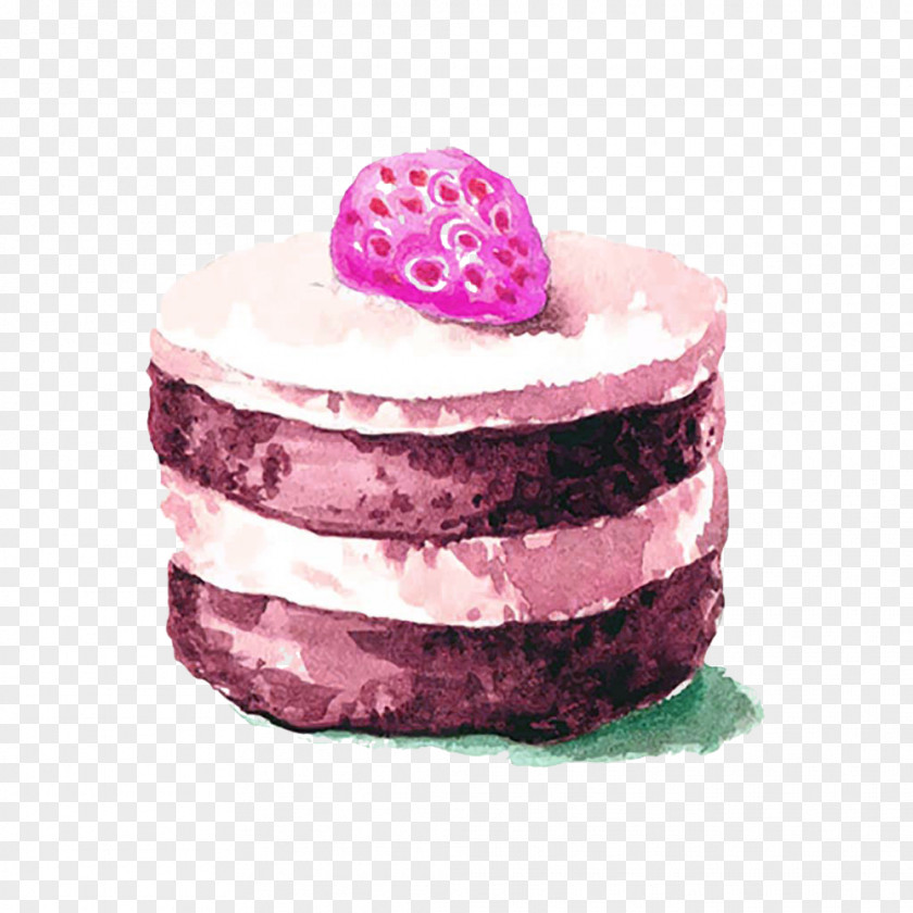 Strawberry Cake Watercolor Picture Material Cupcake Mooncake Painting PNG