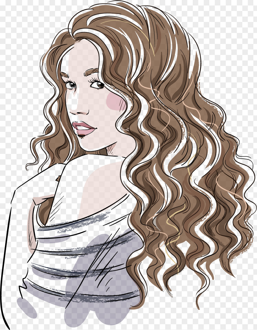 Drawing Hair Sketch PNG Sketch, hand-drawn curly girl clipart PNG