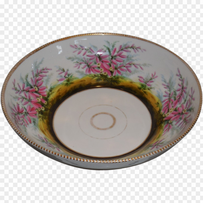 Antique Porcelain Art Plate Pink Flowers PNG