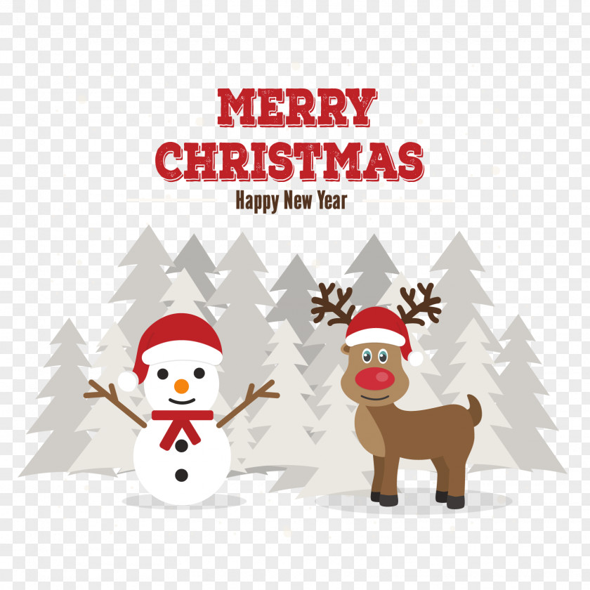 Snowman And Rudolph Vector Reindeer Christmas Card Santa Claus PNG