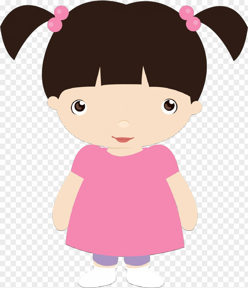 Black Hair Doll Cartoon Pink Brown Child Ear PNG