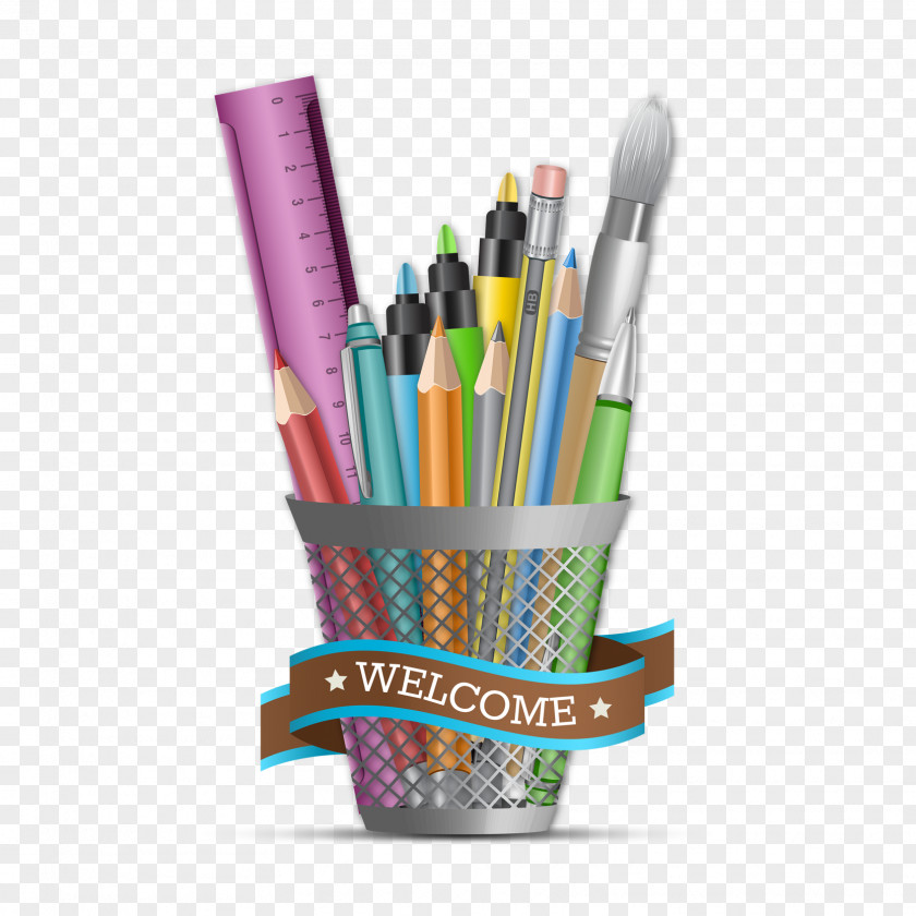 Pencil Pens Paper Brush Pot Drawing PNG