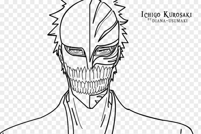 Venom Ichigo Kurosaki Line Art Drawing Visored Sketch PNG
